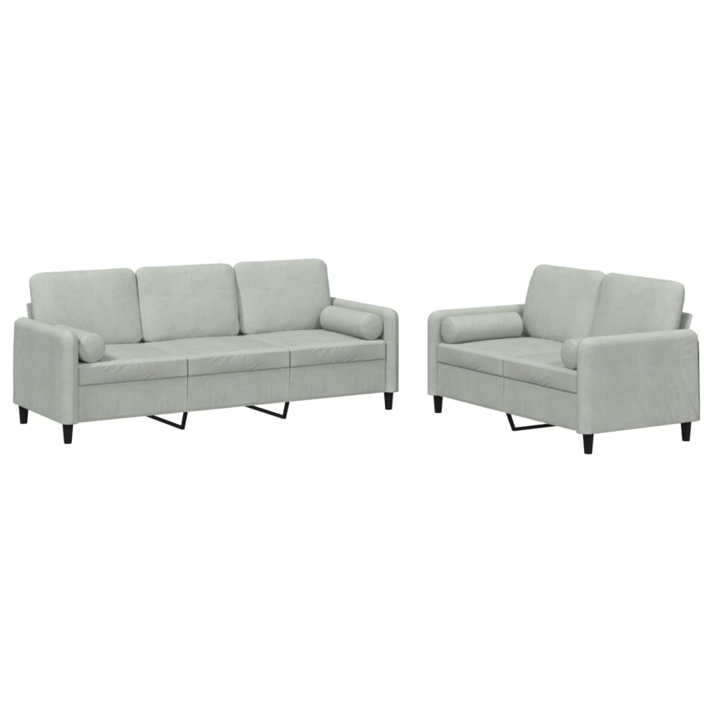 2 Piece Sofa Set with Cushions Light Grey Velvet