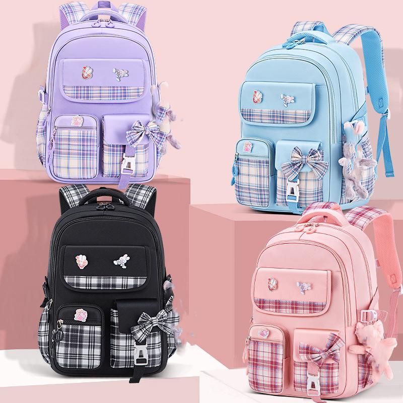 Ergonomics School Students Girls Checkered Backpack Large Capacity Waterproof