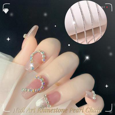 Nail Accessory 25cm Pearl Claw Chain Nail Rhinestone 3D Metal Silver AB Diamond Pearl Chain Can Be Cut DIY Nail Art Decorations