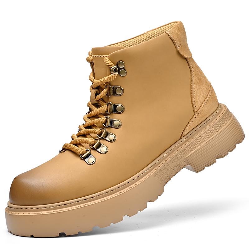 

Мужские ботинки из натуральной кожи для отдыха на открытом воздухе, дизайнерские удобные тактические ботинки с толстой подошвой, модная нескользящая рабочая обувь, кроссовки на шнуровке 46 жёлтый