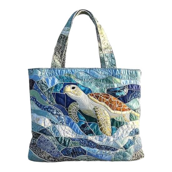 

Quilted Tote Bag Retro Print Fabric Commuter Tote Vintage Lightweight Foldable Handbag for Women Daily Use Travel Grocery Shopping L