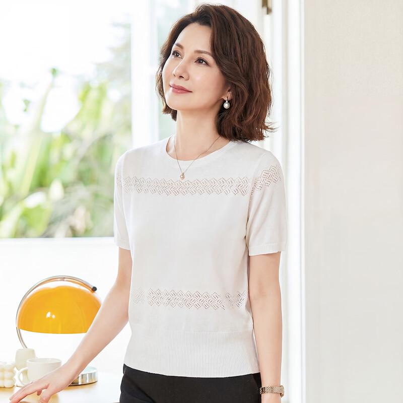 Women's Thin Loose Fit Short Sleeve Knit T-Shirt with Silk Blend