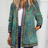 Women Fall Cardigan Vintage U Neck Flower Print Rich Colors Long Sleeves Pockets