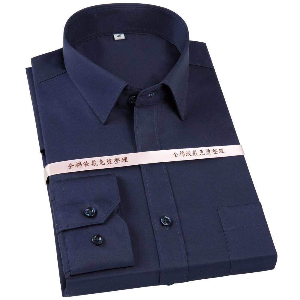 Men's Spread Collar with Hidden Button Mercerized Cotton Non-Iron Dress Shirt with Chest Pocket Long Sleeve Solid Business Office Wear