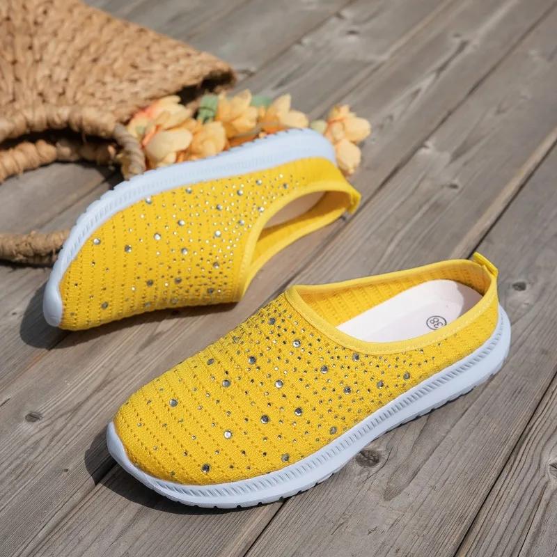 Fashion Plus Size 2025 Summer Mesh Women's Closed Toe Slippers Hot Sale Crystal Light Breathable Sandals Outdoor Casual Daily Slippers