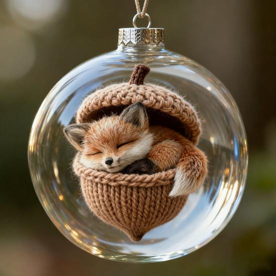 Forest Animal Acorn Clear Ball Ornaments Plastic Christmas Hanging Ball with Cozy Pine Cone Animal for Winter Xmas Tree Decor