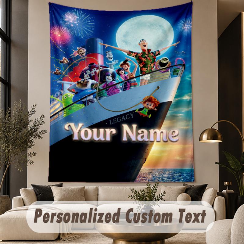 Custom Text Printed Tapestry Hotel Transylvania Pattern Large Wall Hanging Indoor Room Decor