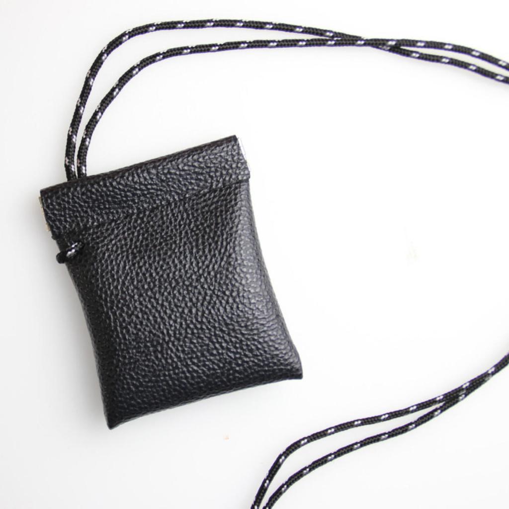 Unisex Hanging Neck Mini Pouch PU Leather Key Coin Purse Necklace Headphone Organizer Outdoor Cycling Biking Handy Halter Neck Storage Bag