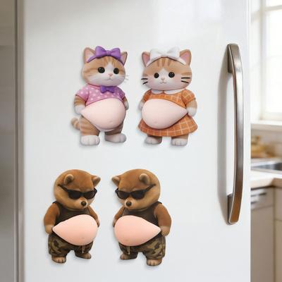 3D Pet Belly Sticker Soft Anti-Collision Sticker Cartoon Kitten/Puppy Decal with Big Belly Cute