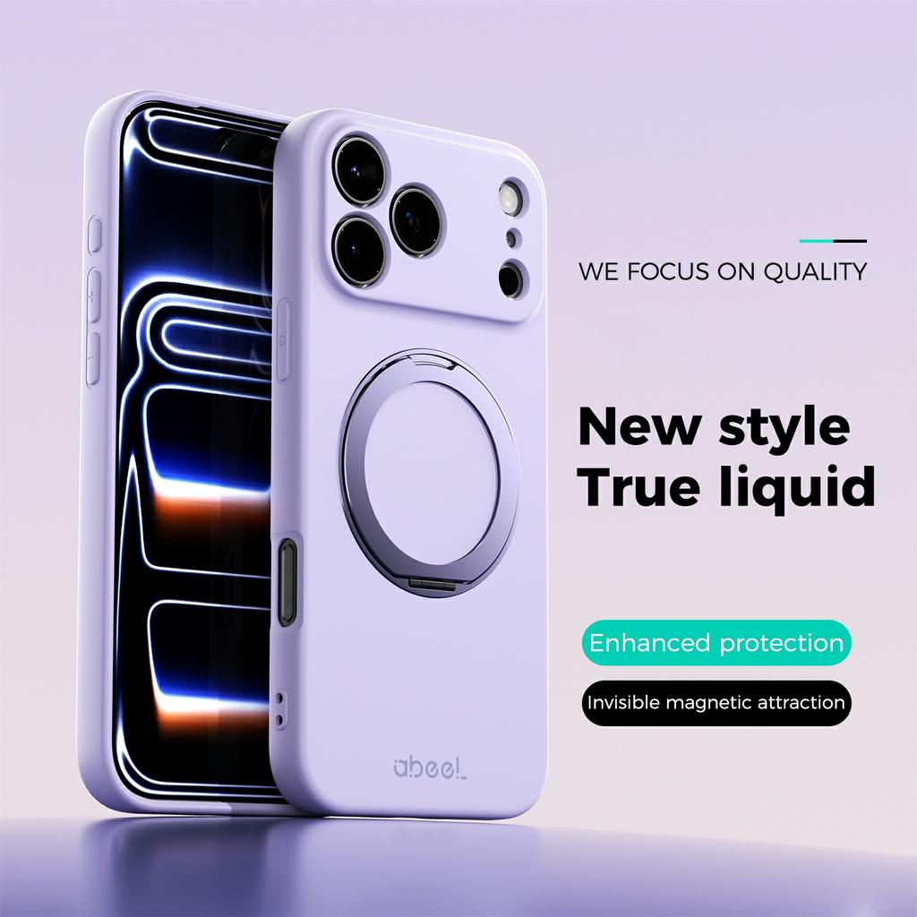 ABEEL For iPhone 17 Pro Max Magnetic Case Kickstand Skin Touch Liquid Silicone Phone Cover