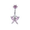 Cute Pink Butterfly Zircon Belly Button Rings Fashion Y2K Style Navel Piercing Jewelry for Girls Dating Wear