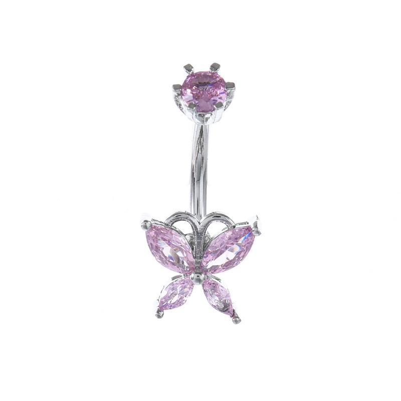 Cute Pink Butterfly Zircon Belly Button Rings Fashion Y2K Style Navel Piercing Jewelry for Girls Dating Wear