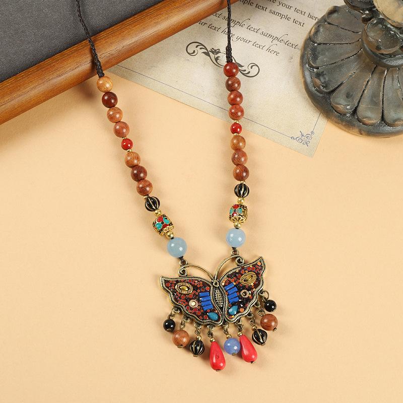 Original Design Nepalese Butterfly Necklace Vintage Clavicle Chain Exotic Style Tassel Frontier Tibetan Headdress
