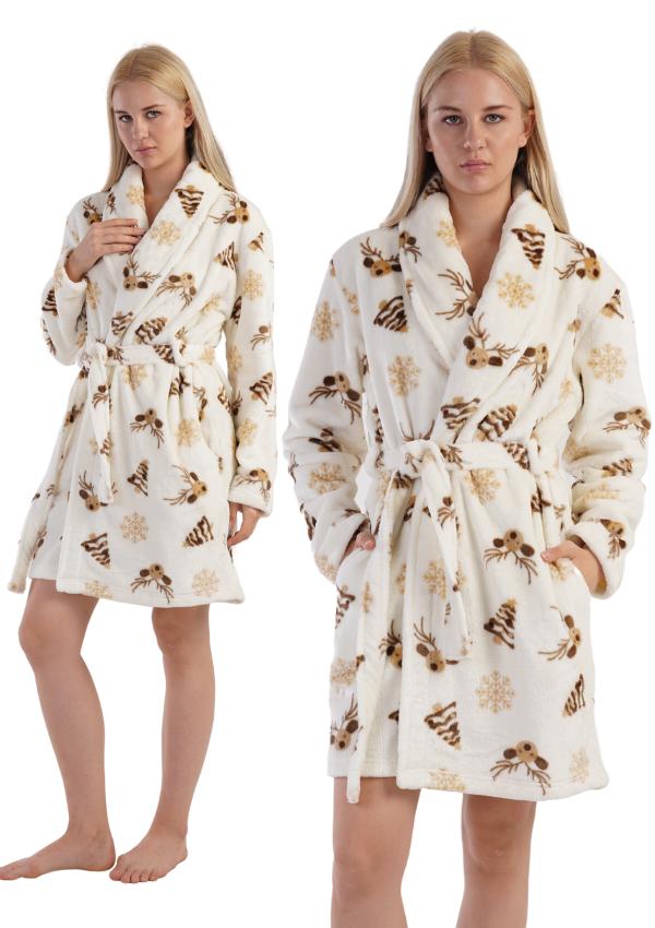 Robe de chambre en peluche pour femme Renne Cadeau de Noël L beige