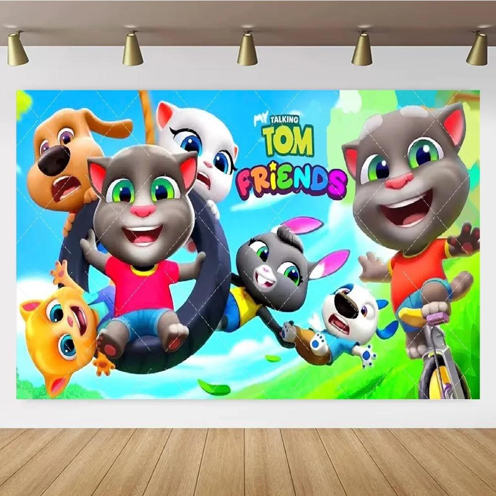 

Мультяшний Talking Tom та Друзі Фон для Дитячого Дня Народження Фотографічний Фон Милий Постер з Котом Фото Реквізит Дитячий Подарунок 220X150CM амазонка