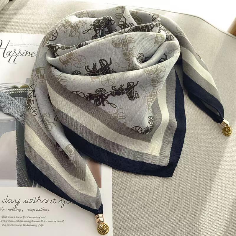 Chic Autumn/Winter Silk Scarf with Magnetic Golden Ball Clasp – Korean Style Neck Warmer