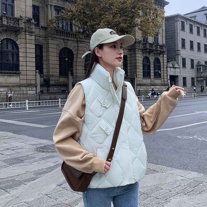 Irregular Pocket Down Cotton Vest Women's Fashion Loose and Thin Vest Vest Cotton Coat Warm Jacket Tide