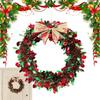 Christmas Wreath Bow Ornament Red And Green Strips Christmas Decorations Wreath For Winter Festival New Year Housewarming Table