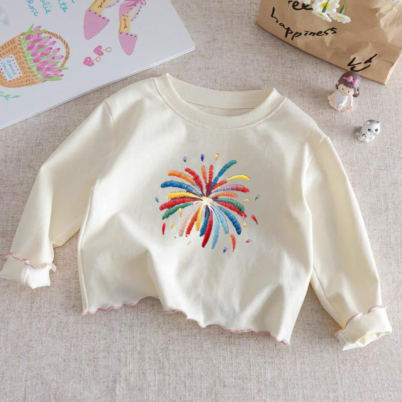 Girls Cotton Long Sleeve T Shirt Ruffle Crew Neck Top Casual Versatile Base Layer For Kids