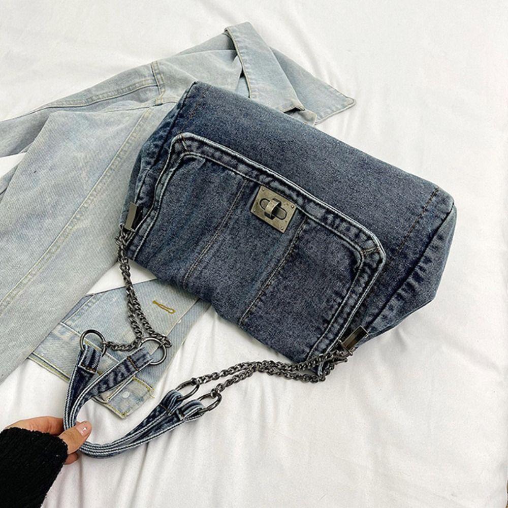 Street Style Denim Canvas Bag Shoulder Bag Solid Crossbody Bag Casual Vintage Handbag  Streetwear