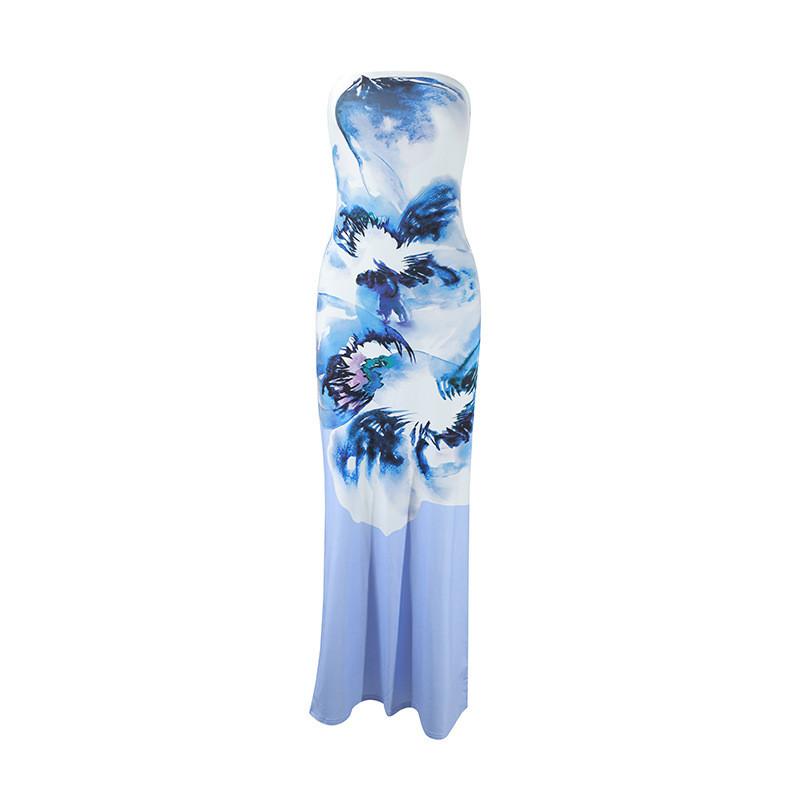 Sommerliches florales trägerloses Bodycon-Kleid aus Milchseide für lässigen Chic mit rückenfreiem Design