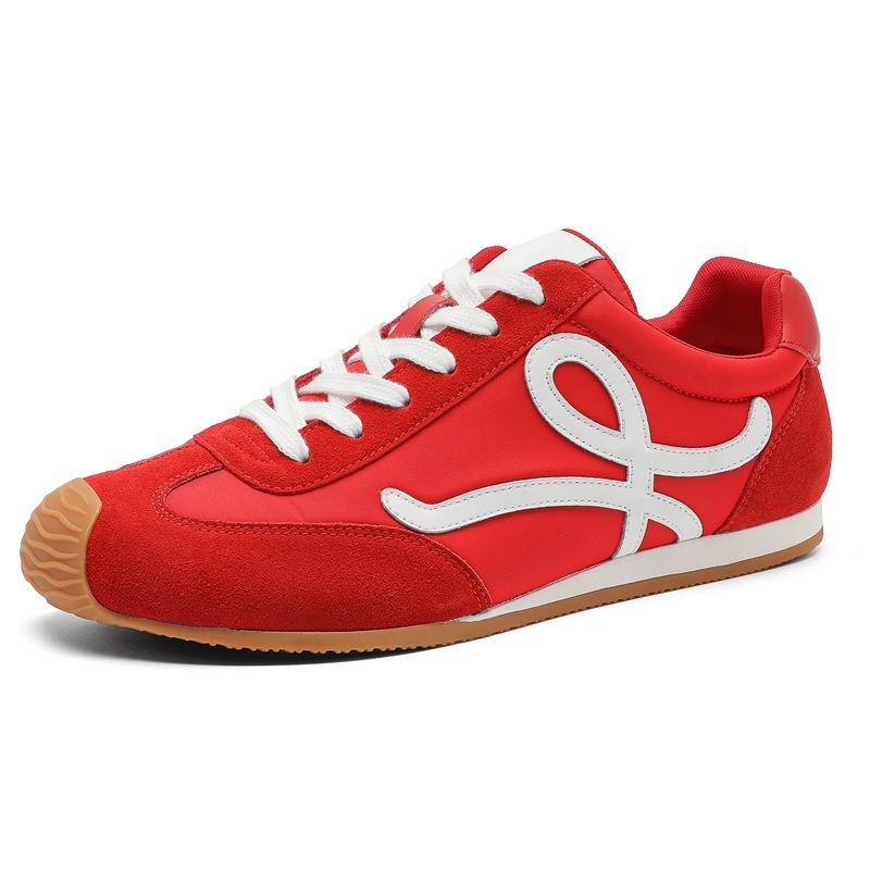 

58141 retro crooked head for men and women couples leather thick-soled flat baseplate shoes with an inner height of 3 cm single shoes 44 [male size] червоний