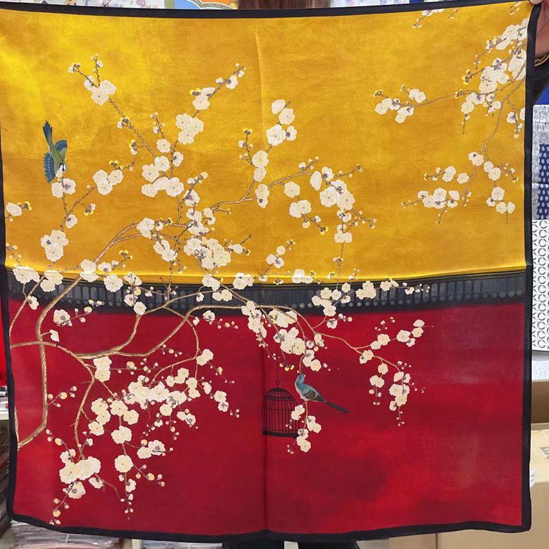 Silk Classical Vase Mulberry Silk Silk Scarf Women'S Spring And Autumn Versatile 65Cm Square Scarf Silk Scarf