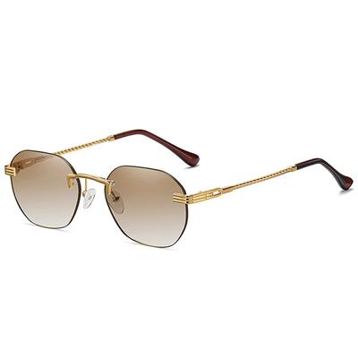 Brown Frameless Gold Metal Ladies Sunglasses Rimless Gradient Lens Blue Fashion Sun Glasses For Men UV400 Summer