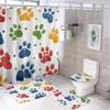 Bathroom Curtain And Rug Set, Colorful Paw Prints Pattern Printed On Bathroom Decor Sets With Shower Curtains And Rugs,
