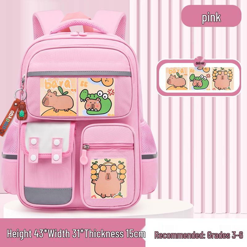 

Милый рюкзак Capybara большой вместимости для мальчиков и девочек начальной школы (1-6 классы) с защитой позвоночника Backpack + 3 Cards + Keychain