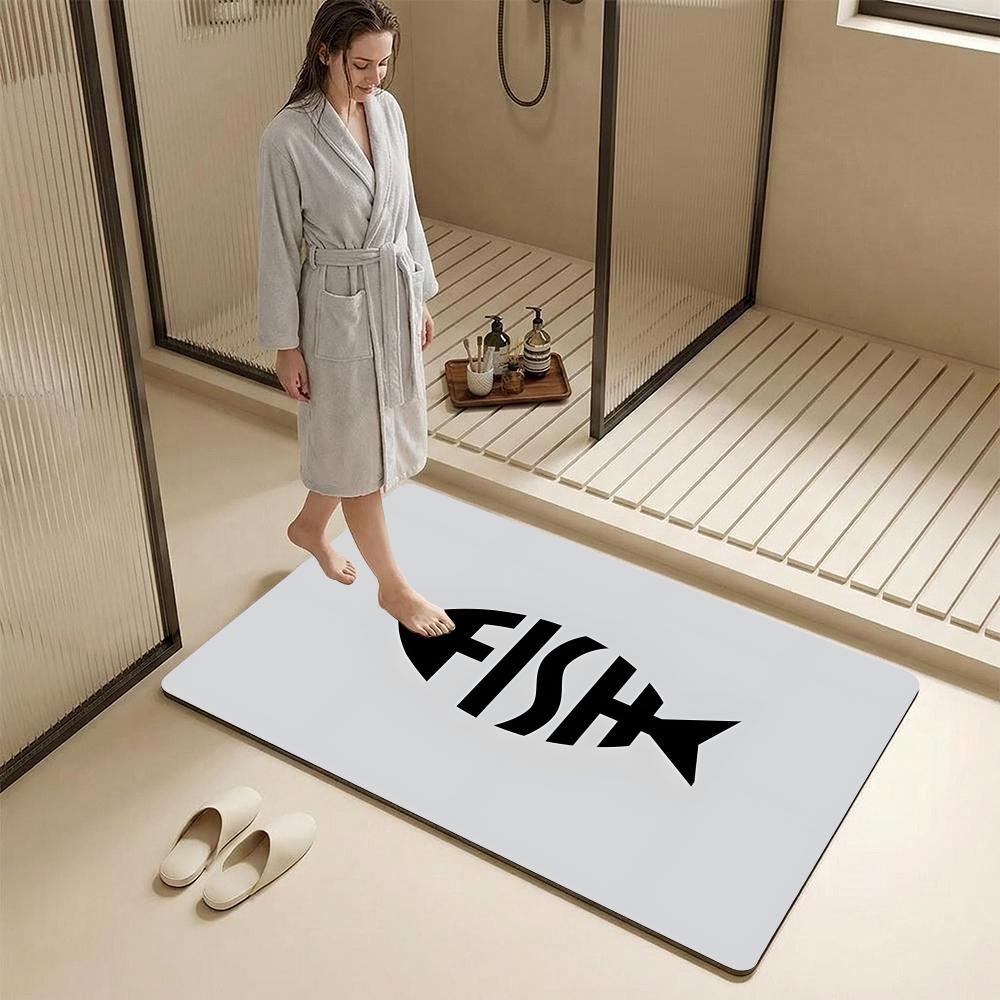 Abstract English Words Floor Mat Diatomite Bath Mat – Highly Absorbent, Non-Slip, Quick-Drying Bathroom Rug