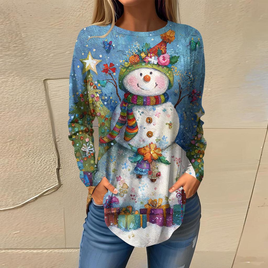 חולצות טי לנשים סתיו קז'ואל שרוול ארוך חולצות סווטשירט הדפס גרפי וינטג' טופ פולאובר יום האהבה