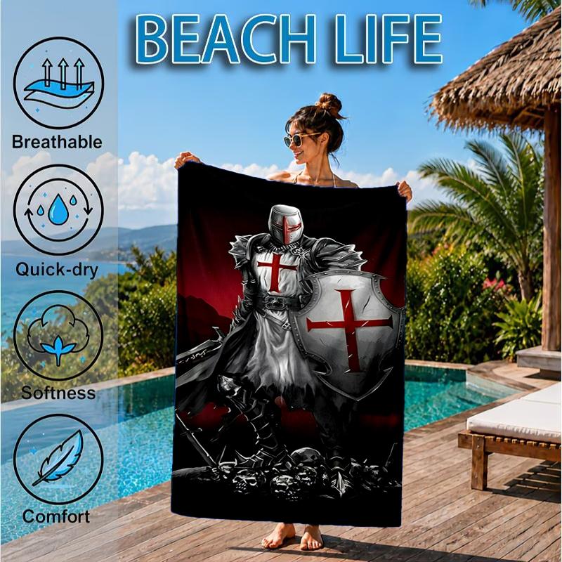 Knightly Warrior In Armor Beach Towel, Microfiber Beach Towel, Perfect For Pool, Beach, Travel, Home Decor Beach Party Fan Gifts