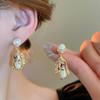 Monet garden oil painting style flower pearl earrings light luxury stud earrings French sweet small fresh earrings women