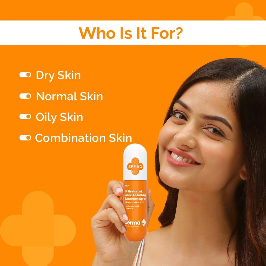 Die Derma Co. Hyaluronsäure Sonnenspray LSF 50 PA++++ Schnell einziehend Keine weißen Rückstände Für Gesicht und Körper 100 ml