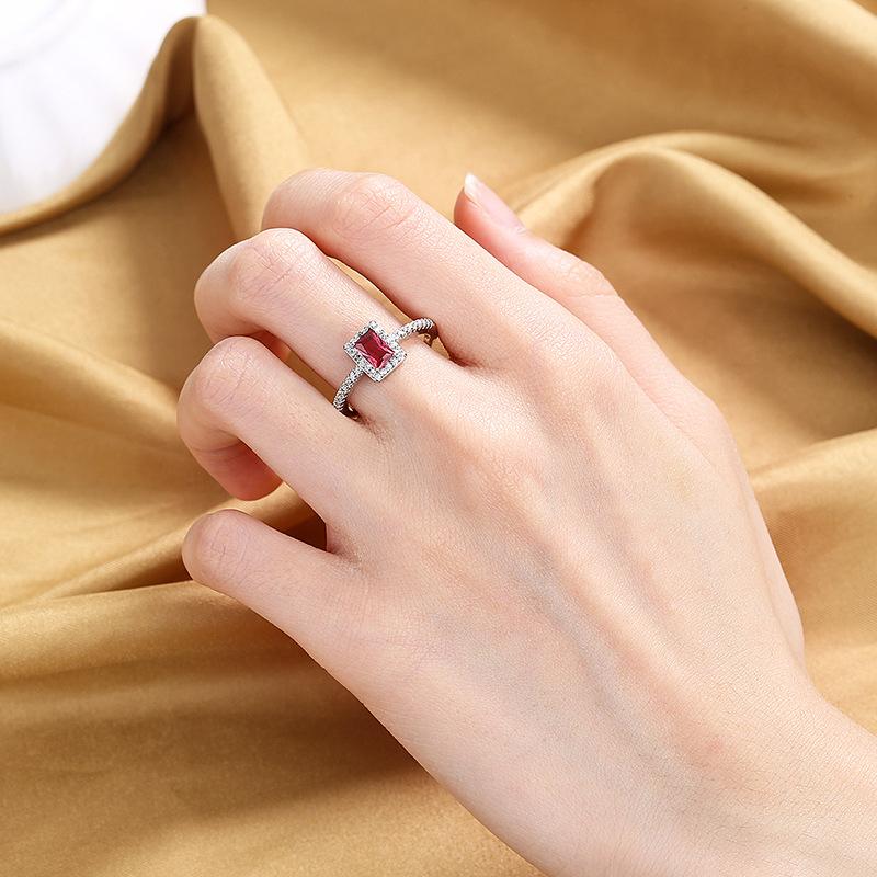 2026 Multi-color Colored Zircon Ring, Female European and American Light Luxury Square Diamond Ring Engagement Ring Hand Jewelry