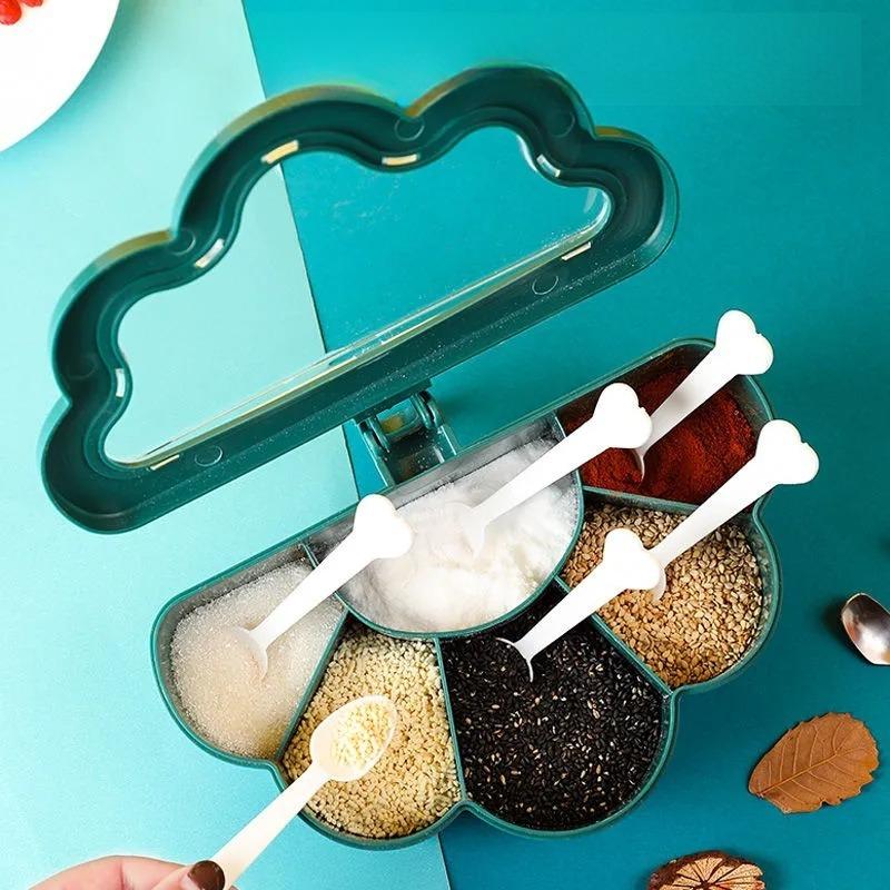6-in-1 Seasoning Box Set Pepper Sugar Bowl Salt Spices Stirring Storage Jars Gadget Kitchen Accessories Condiment Container Jar