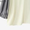 ZANZEA Women Casual V-Neck Splice 3/4 Sleeve Loose Blouse