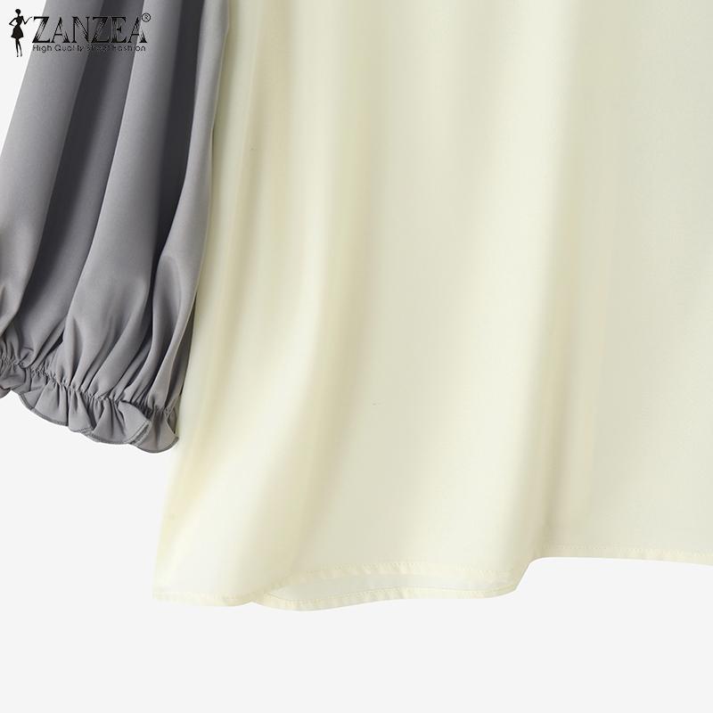 ZANZEA Women Casual V-Neck Splice 3/4 Sleeve Loose Blouse