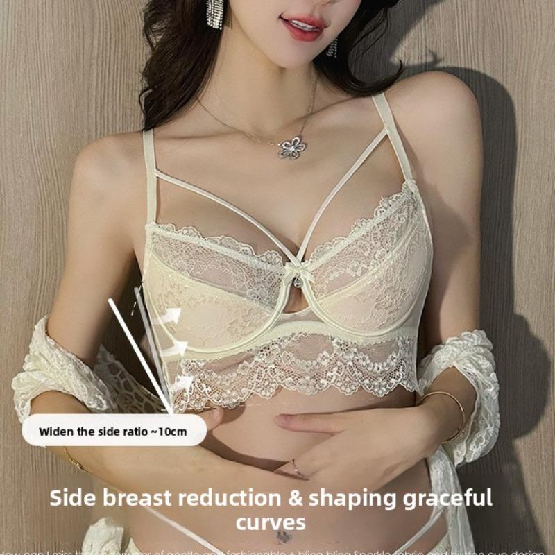 Damen Sommer Ultra Dünn Sexy Spitze Großer Busen Zeigen Kleiner Empfang Paar Brüste Tropfschutz Unterwäsche