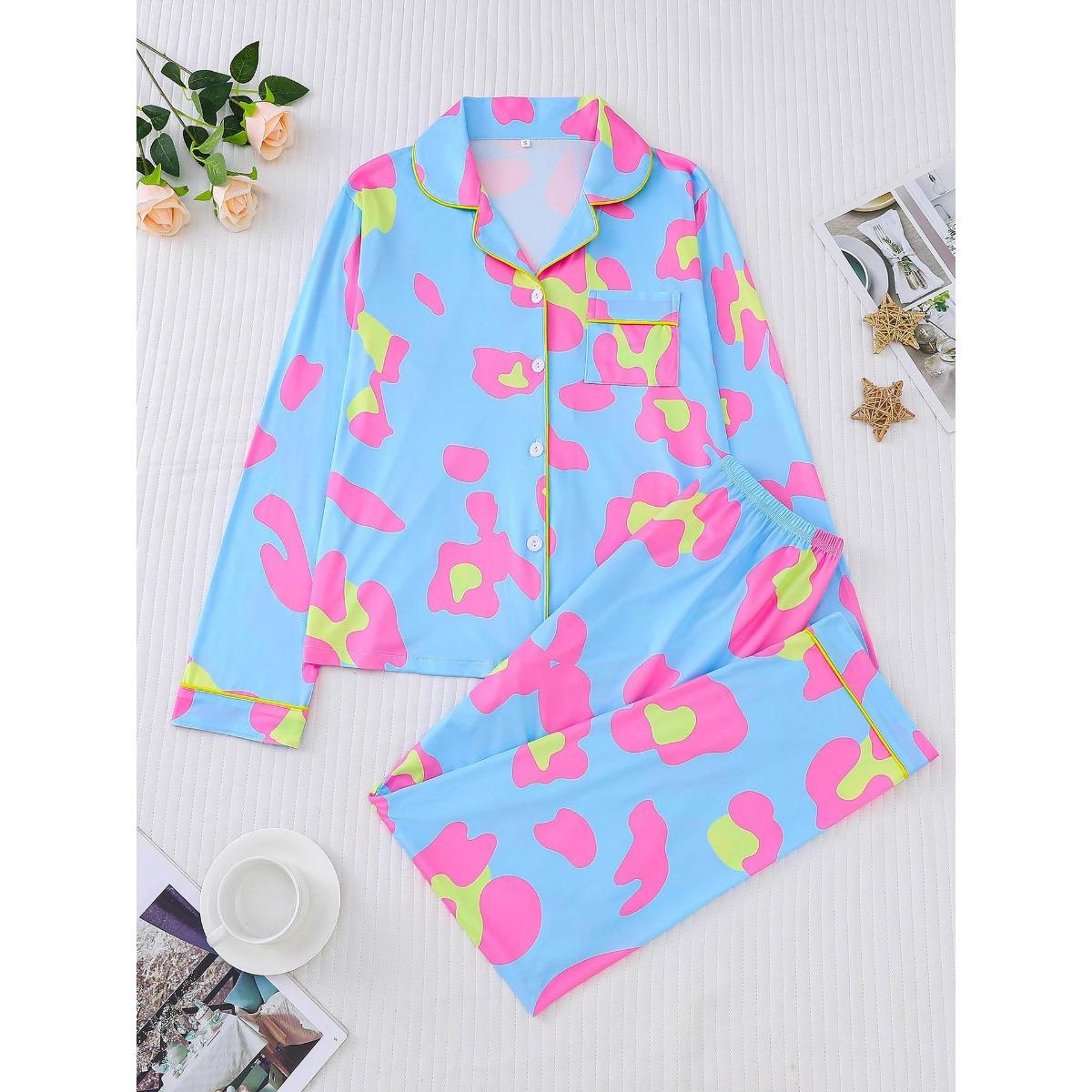 

Женский пижамный комплект с тигровым принтом, кардиган с лацканами, длинный рукав, брюки, домашняя одежда S