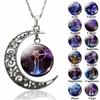 12 Constellation Zodiac Moon Necklace Starry Sky Glass Cabochon Pendant for Women Men