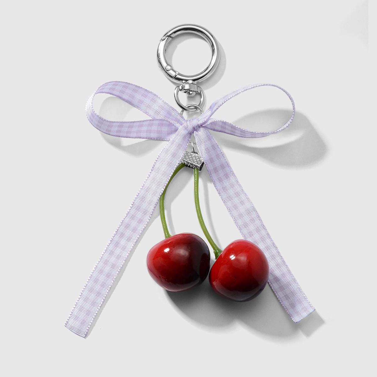 Trendy Korean Ribbon Bow Cherry Keychain Pendant