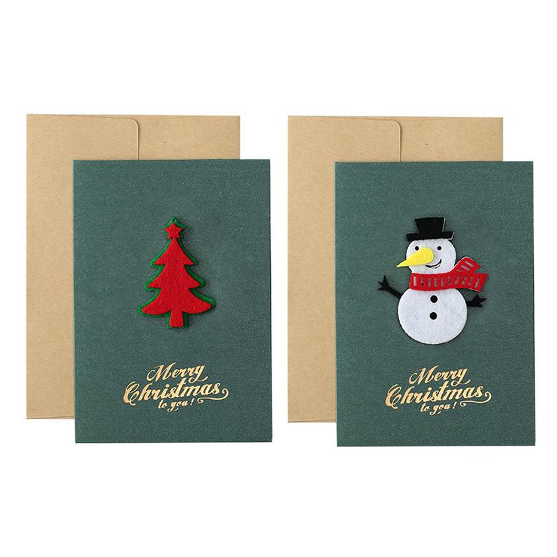 4PCS Green Style Christmas Greeting Card Set Pearlescent Paper 3D Felt Invitations  Postcards Christmas Party Gift Souvenirs ZYF