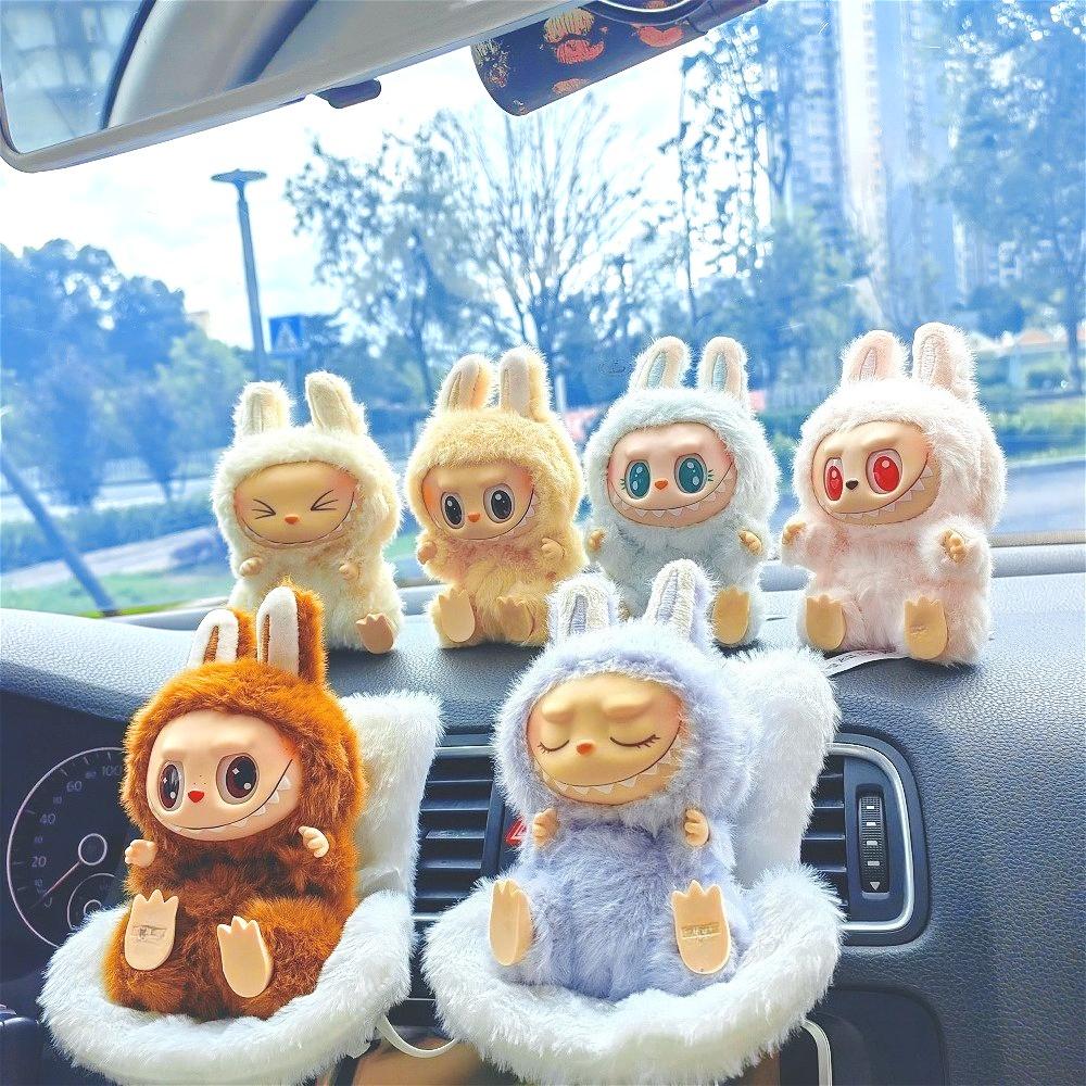 Car Plush Ornament  Anime Figure Labubu 1.0 Monster Vinyl Blind Box Series Heartbeat Macaron Doll  Kids Gift Birthday Toy  Air Outlet Ornament