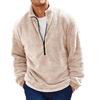 Herren New Herbst und Winter Hoodie Pullover Langarm Saum Kordelzug Plüsch Männlich Stehkragen Halb Reißverschluss