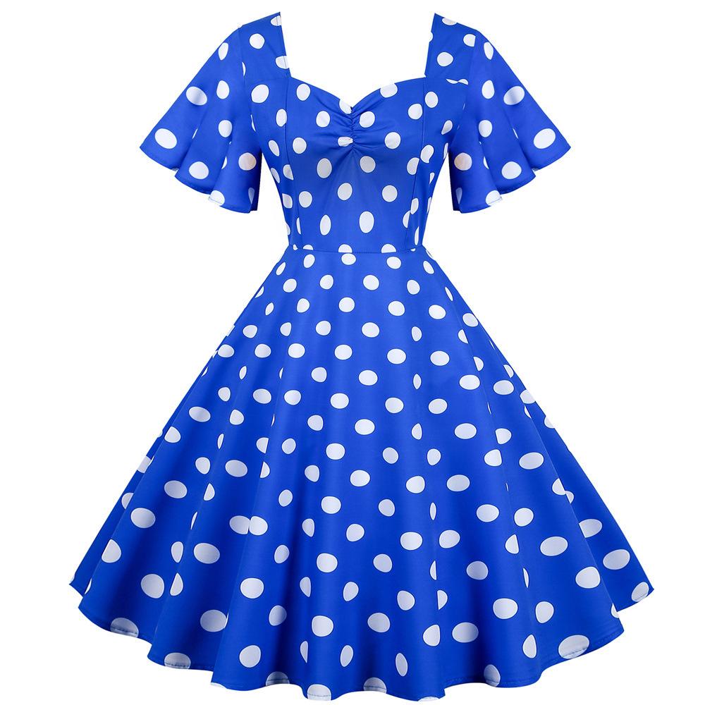 Women s Elegant Casual Polka Dot Short-sleeved Dress With Belt For Summer L