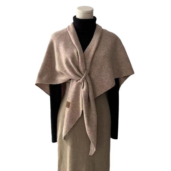 Women Knitted Shawl Scarf Solid Color Soft Warm Cardigan Cape Soft Texture Winter Shawl