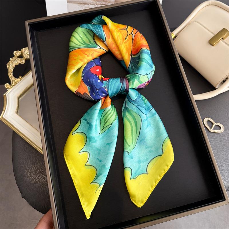 Yto Scarf Women's Luxury Lemon Print Shawl Square Scarf For Soft Satin Wraps Neckerchief Hair Bands Ribbon Headband Bandana 70Cm