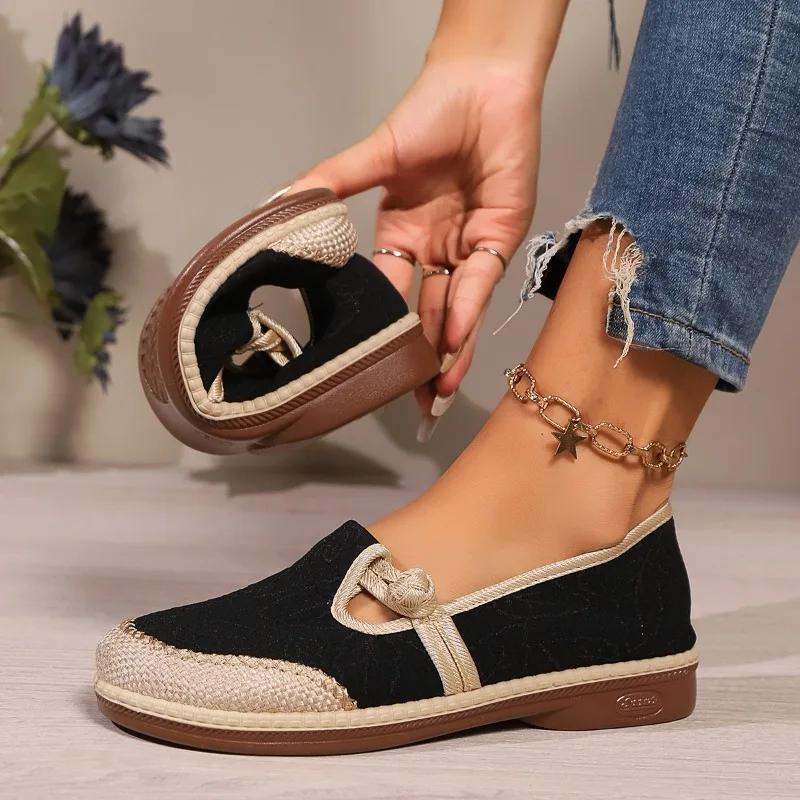 Microfiber Round Toe Flats Spring/autumn Slip-on Female Shoes on Sale 2024 High Quality Solid Weave Novelty Flats Sapatos Rasos